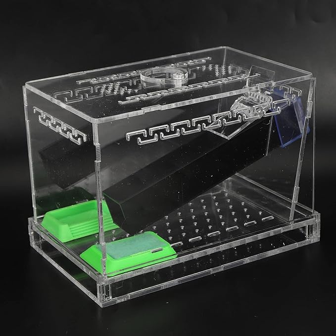 Acrylic Feeding Cricket Keeper Pen with Tubes Care Kit Tank Box for Reptile (Small 9x9x11cm/ 3.54x3.54x4.33in)