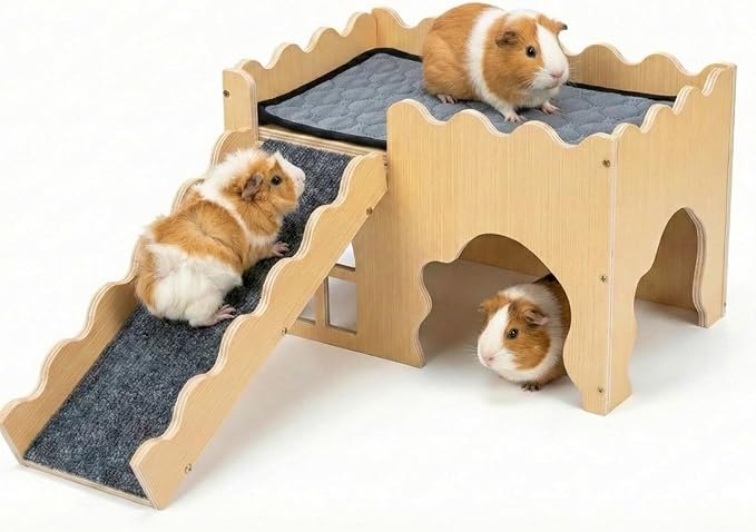 Guinea Pig Hideout Cave House - Natural Rock-Style Small Animal Hideaway for Guinea Pigs & Rabbits, Extra Large Indoor Habitat with Waterproof Liner Included, Chew Proof（Classic Style）