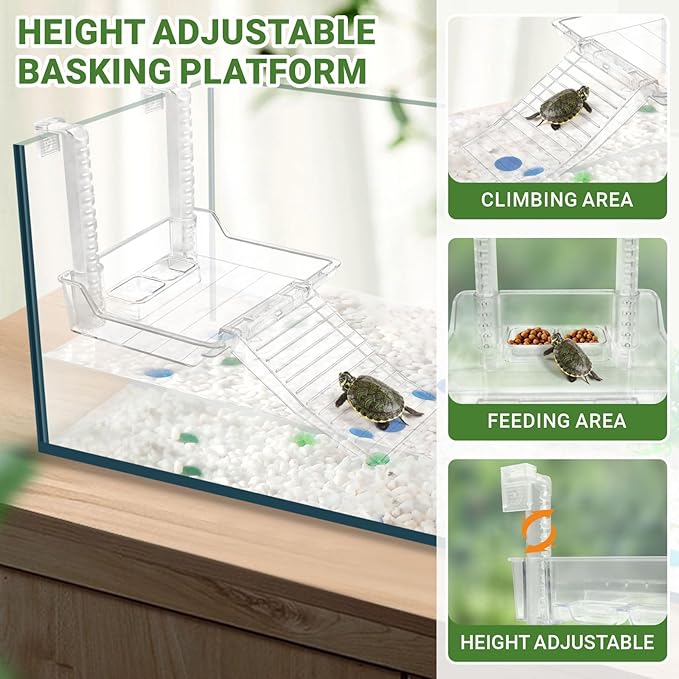 GOZILLA Aquatic Turtle Tank Kit+Lamp+Filter, Upgrade PC Turtle Tank Starter Kit with Adjustable Lamp & Filter,Reptile Habitat with Lid,Hanging Platform for Small Reptiles.(15.75×7.9×9''/White Kit)