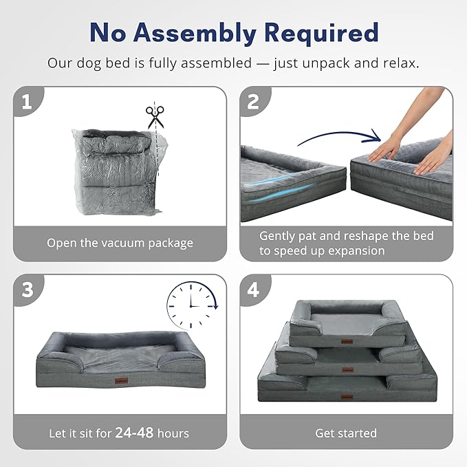 aodisman Orthopedic Dog Beds for Large Sized Dogs, Waterproof Memory Foam Big Size Pet Bed with Sides,Comfort Thick Egg-Crate Foam,Dog Couch Bed,Washable Cover & Non-Slip Bottom,Grey