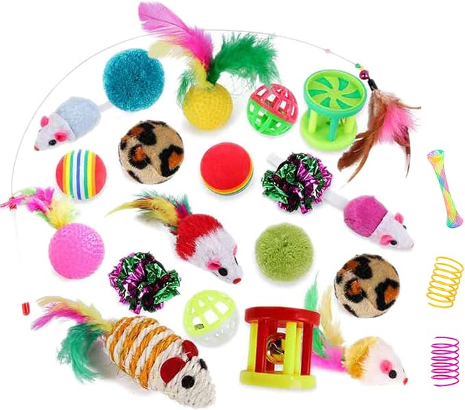 32Pcs Cat Toys Kitten Interactive Pet Toys Assortments, Foldable Rainbow Tunnel, Cat Feather Teaser Wand Interactive Feather Toy Fluffy Mouse Crinkle Balls Bell Play for Cat Puppy Kitty Kitten(2 way) - Image 5
