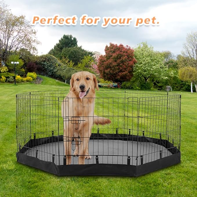 PJYuCien Dog Playpen Bottom Pad, Fits 24 Inch 8 Panels Regular Octagon Metal Exercise Pet Pen, Elastic Buckles Connections, Black (Note: Fence Not Included)