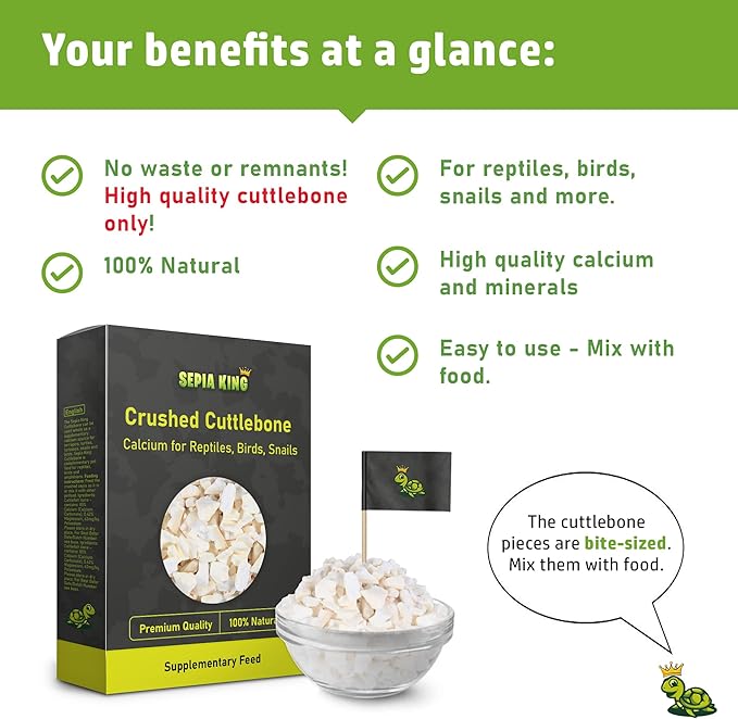Sepia King - Crushed - 100% Natural Calcium Supplement - Premium Cuttlebone Perfect for Birds, Tortoises, Snails, Reptiles - 3.5 oz