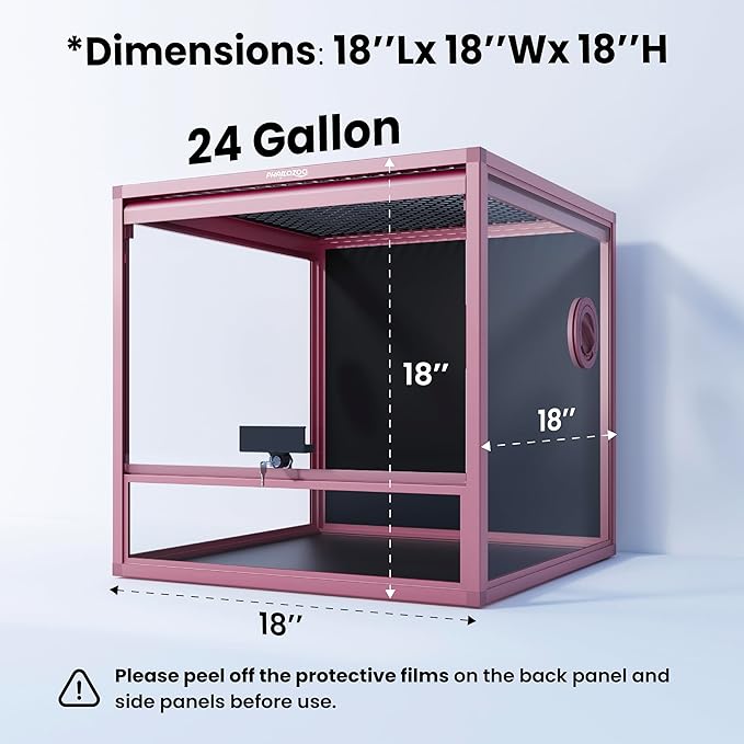 Phailozoo MagicCube 18'' x 18'' x 18'' Reptile Tank, Lockable 24 Gallon Crested Gecko Tank with Flip-Up Door, Colorful Aluminum Frame for Easy Assembly & Decorative Mesh Top for Optimal Ventilation