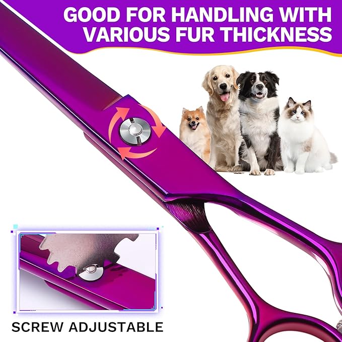 JASON Curved Shears for Dogs - 7" Pet Grooming Scissors with Ergonomic Handle Japanese Stainless Steel Trimming Scissor for Dogs, Cats and Other Pets, Sharp (Up-Curved, Purple) Christmas Gift