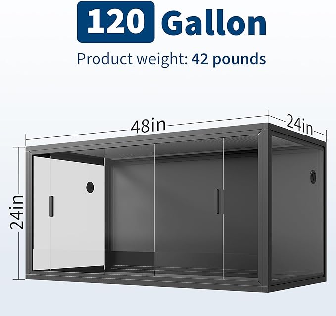 120 Gallon Reptile Terrarium, Bearded Dragon Tank 4ft x 2ft x 2ft, Reptile Enclosure with Sliding Glass Doors & Screen Ventilation Top for Lizard, Chameleon, Snake,Snake Enclosure with Easy Assembly