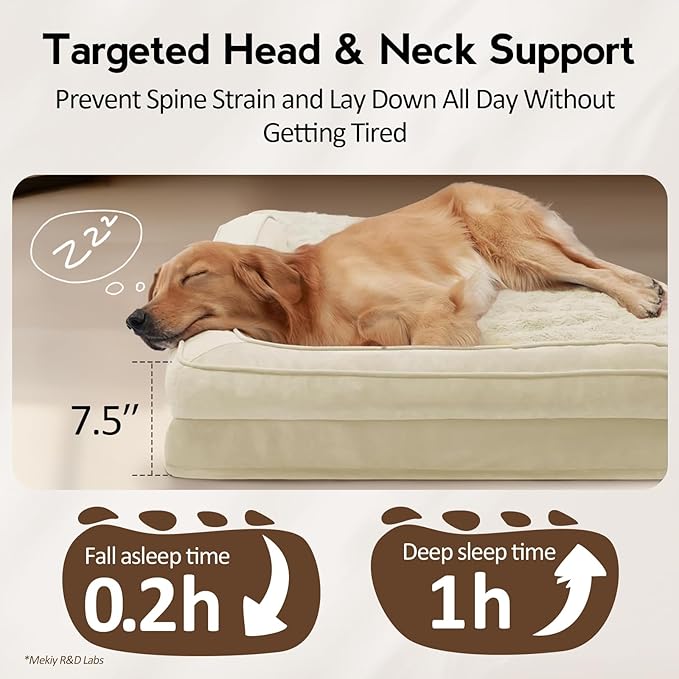 MEKIY Large Orthopedic Dog Bed with Sides Big Dog Beds with Removable Washable Cover Non-Slip Waterproof Pet Bed for Medium Large Dogs - Beige L