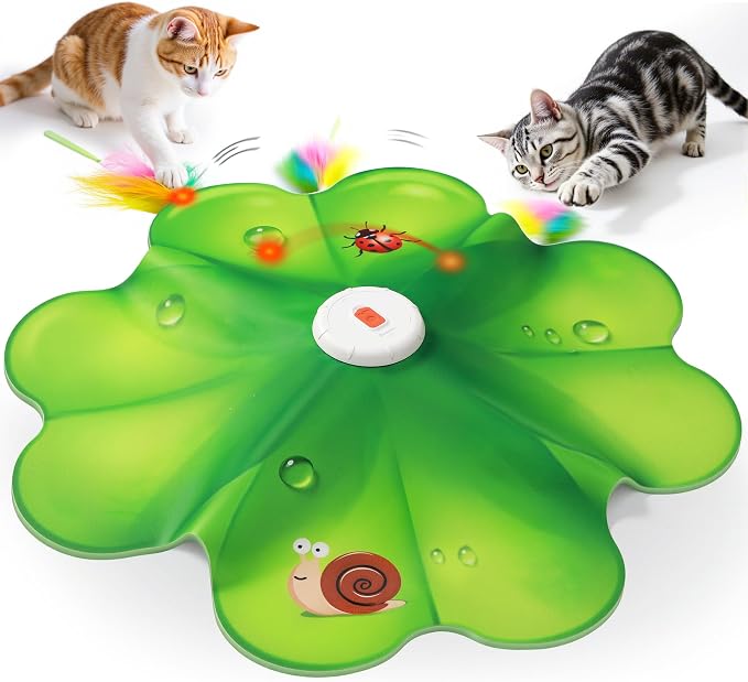 FEELNEEDY Rechargeable Cat Toys, 2 in 1 Hide and Seek Game Interactive Cat Toy, Movable LED Red Dot, Moving Concealed Feathers, Durable Exercise Toys for Indoor Cats, Bored Adult Cats Wand Toy by FEELNEEDY