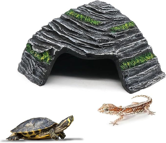 Small Turtle Basking Platform Climbing Ramp Shale Scape Step Ledge, Reptile Cave Hideout Aquarium Tank Accessories Decorations, Great for Reptiles, Amphibians, Leopard Gecko, Frogs