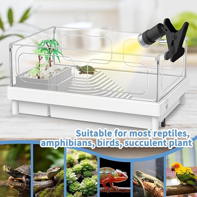Moonorange Reptile Heat Lamp, Rotatable Timing & Dimming UVA/UVB Light with 2pcs Basking Bulbs (25W + 35W), Suitable for Turtle, Lizard, Bearded Dragon, Snake, Reptiles (Black)