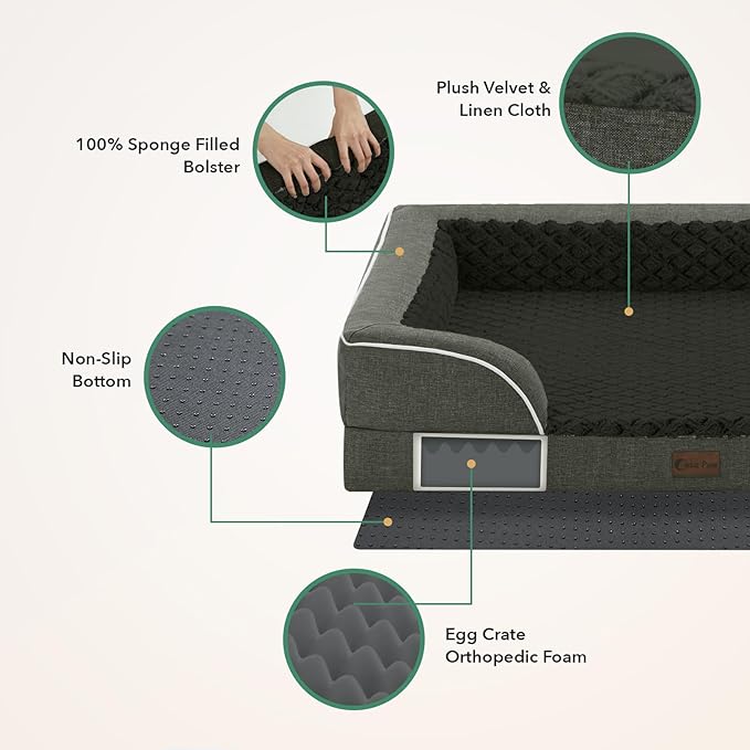 Orthopedic XXL Dog Beds, Waterproof Memory Foam Big Pet Bed for Extra Large Sized Dogs 53x42Inch, Non-Slip Bottom and Egg-Crate Foam Dog Couch Bed with Washable Removable Cover, Dark Green