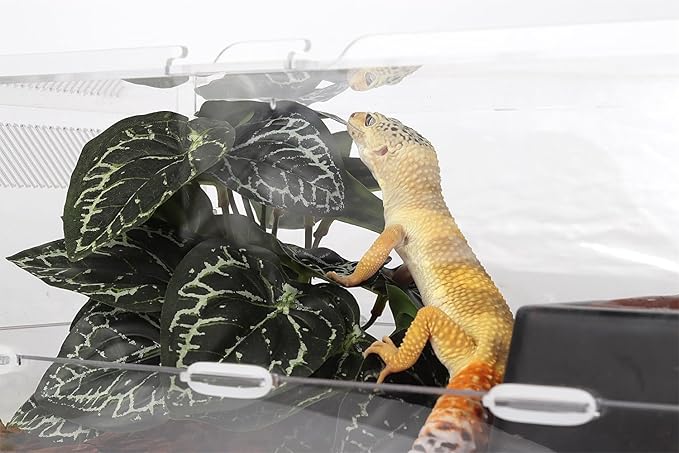 Reptile Plants for Terrarium, Ball Python Tank Decor Accessories fit Bearded Dragon Crested Leopard Gecko Lizard Chameleon Snake Frog Tortoise Hermit Crab - Fake Anthurium Crystallinum