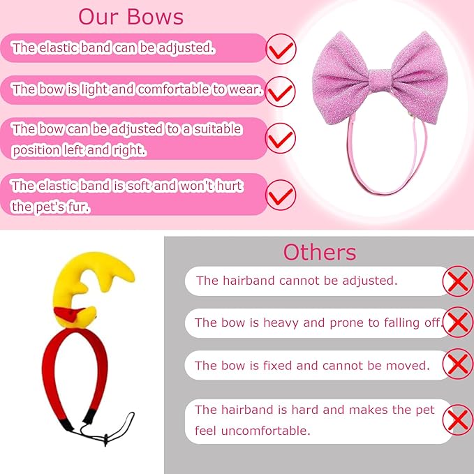 4Pcs Dog Hair Bow Headband for Small Medium Dogs, Adjustable Pet Dog Hair Bow Headband for Pets Puppy Cats Grooming Accessories (Solid Color B, for Puppies)