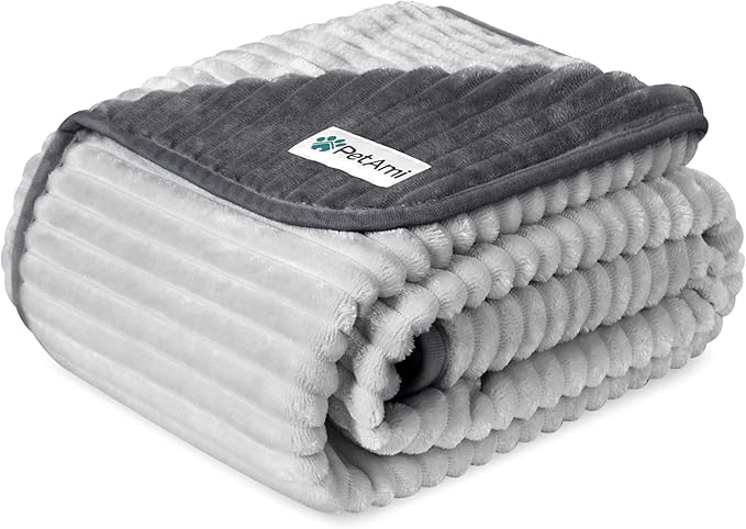 PetAmi Waterproof Dog Blanket, Leakproof Pet Blanket for Small Medium Large Dog, Reversible Furniture Bed Sofa Couch Cover Protector, Soft Striped Pet Throw for Indoor Cat, 60x80 in, Grey Light Gray