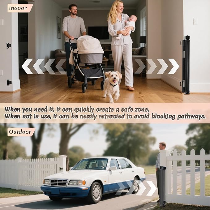 Miumoon 120 inch Retractable Baby Gates 42 inch Tall, Retractable Gate with Reinforced Strip Design to Prevent Crawling Through, 10 FT Extra Wide Retractable Dog Gate for Indoor/Outdoor