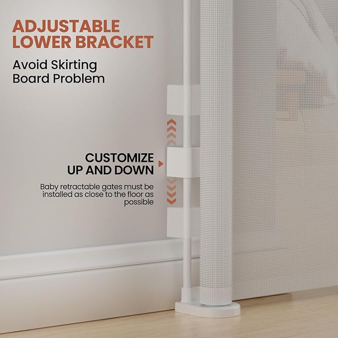 Upgrade Retractable Baby Gates Extra Wide(71" W x 42" H), 71 inch Reinforced Retractable Dog Gate to Prevent Crawling Through, Retractable Gate Outdoor/Indoor, Real One-Handed Operation, White