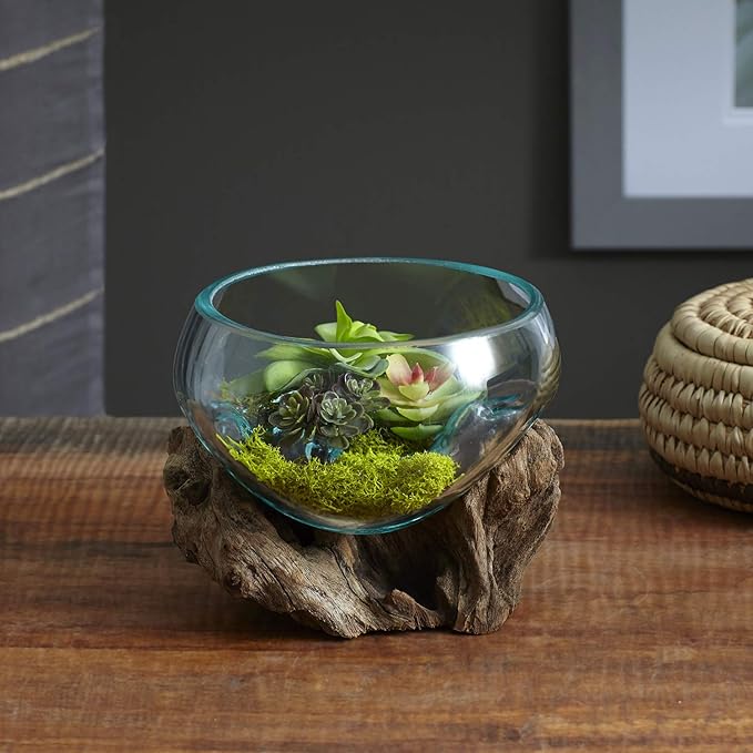 Cohasset Gifts 658-15 Wide Mouth Molten, Approximately 6", Natural Wood and Recycled Glass