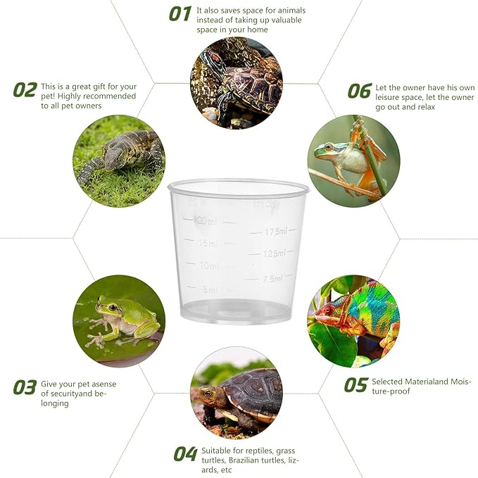 20pcs 20ml Reptile Food Measuring Cups Set Lids, Plastic Feeding Bowls for Gecko and Lizard Pet Feeding, Precise Portion Control for Reptile Care