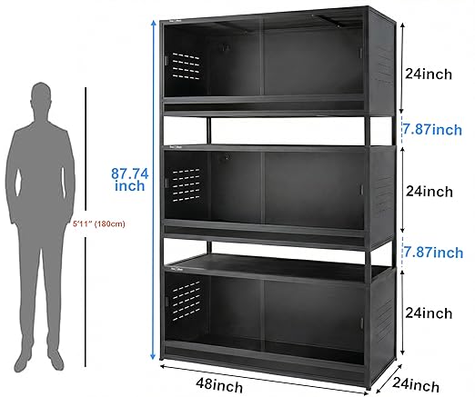 Extra Large PVC Reptile Enclosure 3 Tier 48"x24"x24"with Spacers, 120 Gallon Reptile Terrarium Habitat, Space Saving Stackable Reptile Tank for Bearded Dragon Gecko Snake Lizard, Sliding Doors Lock