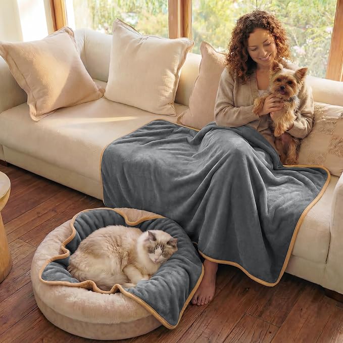 Luciphia Waterproof Blanket for Dog Washable Reversible Sherpa Fleece Throw Blanket for Bed Couch Soft Liquid Pee Proof Furniture Cover Protector for Small Medium Large Pet Cat Grey 57" x 40"