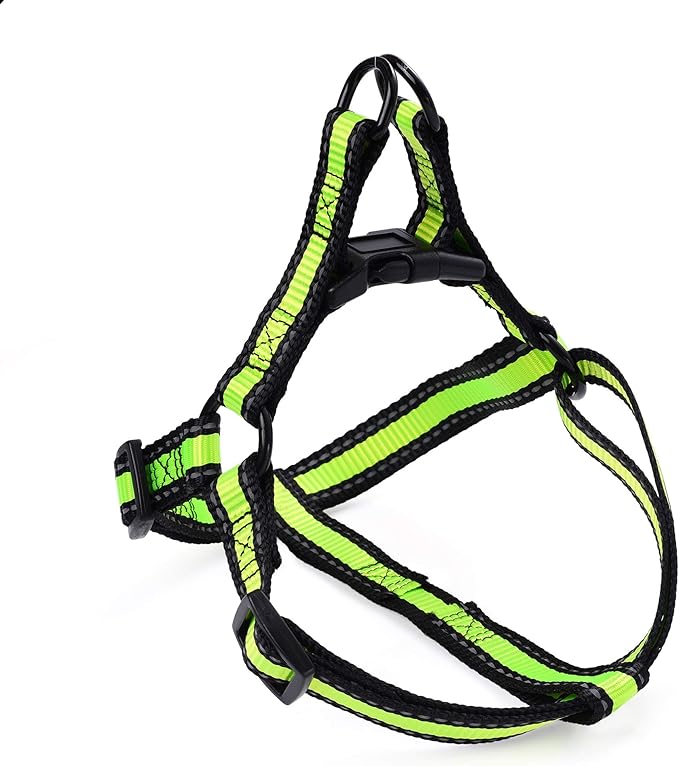 Mile High Life Night Reflective Double Adjustable Band Nylon Small Puppy Pet Dog Combo Collar Leash and Harness Set (Reflective Edge Lime Green, Small (Pack of 3))