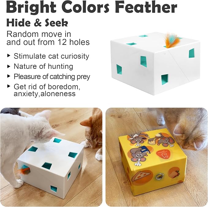 Migipaws Automatic MigiBox Plus Cat Toys 3 in1 Interactive Pounce Mystery Under PopSkin 12 Holes Cardboard Kitten Toys for Indoor Rechargable 8 Accessories(White) - Image 5