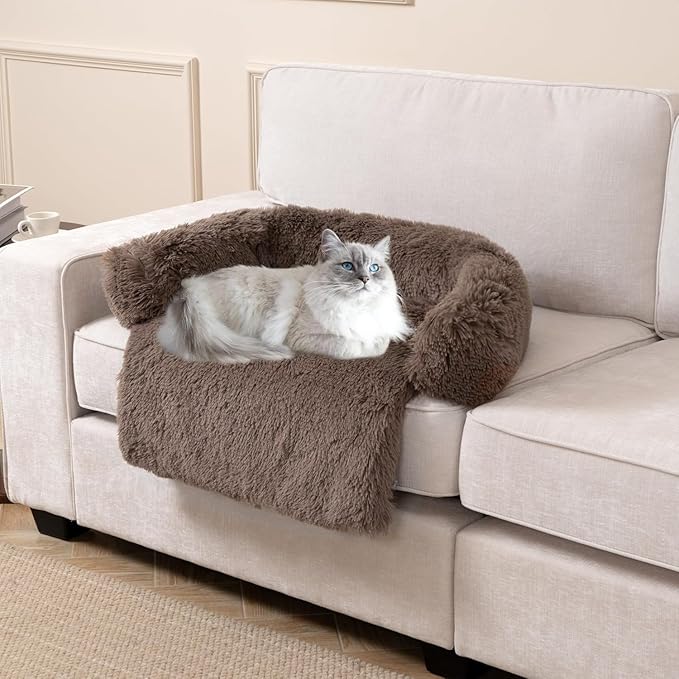 Tinaco Calming Dogs/Cats Bed Mats, Dog Pad Washable Removable Couch Cover, Plush Long Fur Mat for Pets, Waterproof Lining, Perfect for Small, Medium and Large Dogs and Cats (Desert Brown, 34"x30")