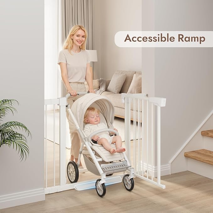 29-43" Baby Gate for Stairs, 30" Tall Stair Gate Indoor, Baby Gates Pressure Mounted with Auto-Close/Hold-Open and Anti-Trip Pedal, Safety Dog Gate for Stairs Doorways, White