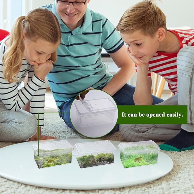 10Pcs Reptile Feeding Box, Transparent Animal Habitat Cage Spider Terrarium, Plastic Breeding Box for Reptile Turtle Spider Frog Scorpion Snake (3.6 x 2.1 x 1.9 in)