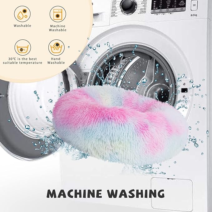 nononfish Calming Donut Beds for Small Dog Washable, 19 Inch Fluffy Round for Puppies, Cats & Toy Breeds with Raised Rim, Fits up to 15 lbs Pets, Multi Colored