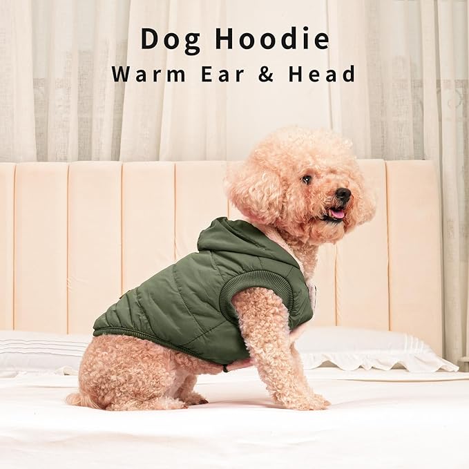 Vecomfy Fleece Lining Extra Warm Dog Hoodie in Winter,Small Dog Jacket Puppy Coats with Hooded Green S