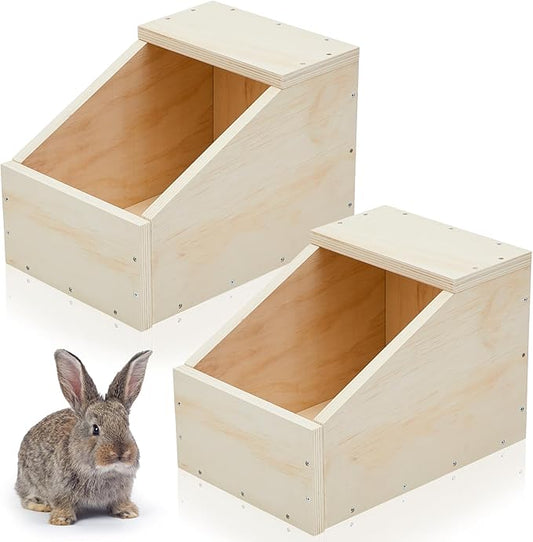 Maxcheck 2 Pack Wood Rabbit Nesting Box, 21x11.25x10 Inch Wooden Hutch Hideout for Breeding, Natural Burrow Den Alternative for Rabbits & Small Animals