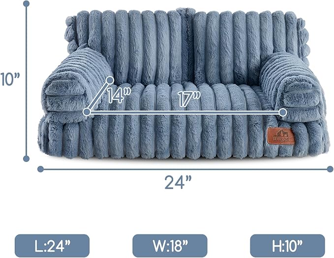 Hollypet Fluffy Dog Cat Bed Pet Couch Beds Plush Soft Warming Washable Puppy Bed for Small Medium Dogs and Large Cats, Haze Blue, 24" L x 18" W x 10" Th