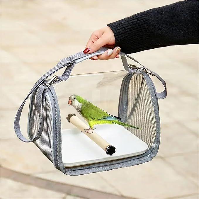 pureza 1pc Portable Pet Backpack Carrier for Small Birds and Parrots - Wooden Cage with Side Perch, and Mesh Window Accessory