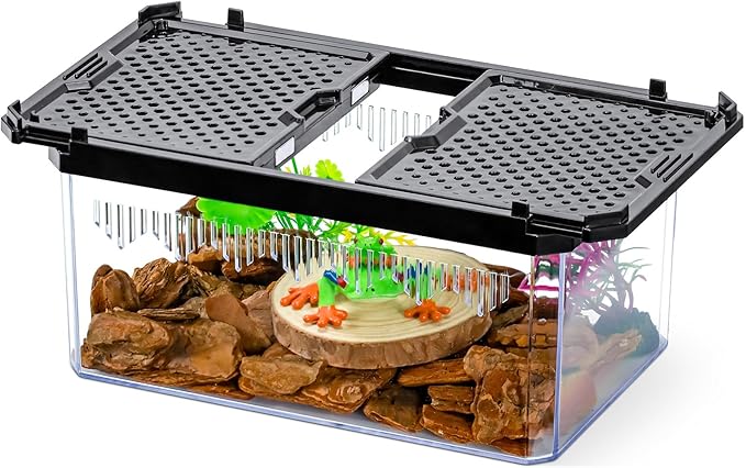 High-Transparency Reptile & Insect Enclosure Terrarium with Magnetic Door, Excellent Ventilation, Easy Cleaning, and Strong, Long-Lasting Build for Cricket,Frog,Gecko, Tarantula, Hermit Crab Black,7.5