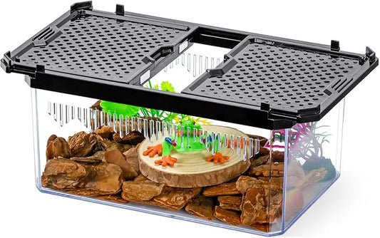 High-Transparency Reptile & Insect Enclosure Terrarium with Magnetic Door, Excellent Ventilation, Easy Cleaning, and Strong, Long-Lasting Build for Cricket,Frog,Gecko, Tarantula, Hermit Crab Black,7.5