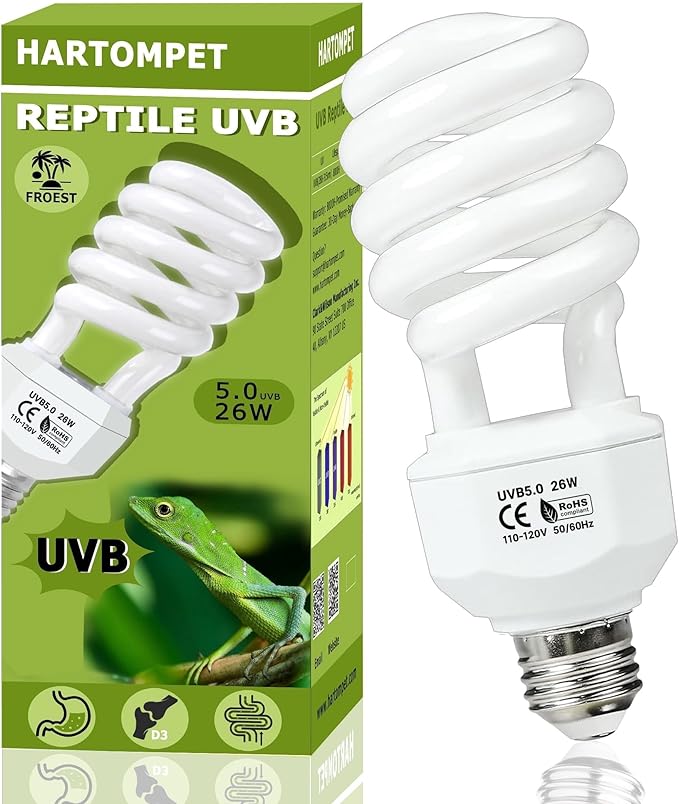 HARTOMPET 5.0 UVB Reptile Light 26W, Compact Tropical Terrarium Lamp, Coil UVB Bulb for Chameleons, Iguanas, Turtles, Rainforest Tanks & Reptile Habitat