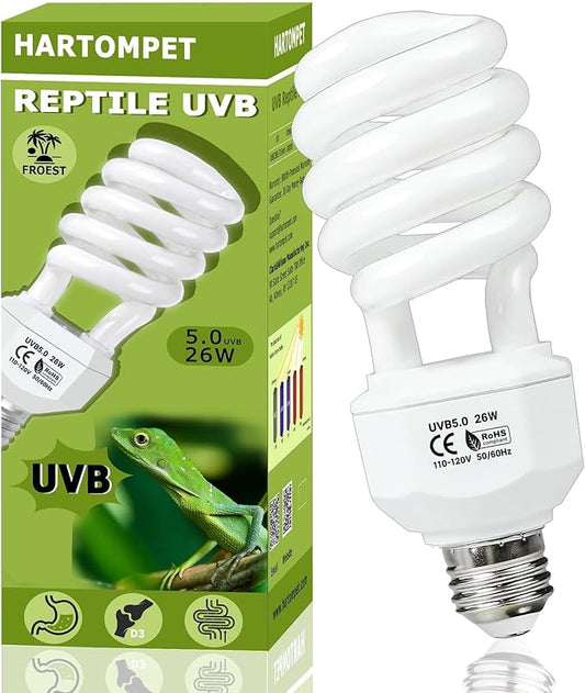 HARTOMPET 5.0 UVB Reptile Light 26W, Compact Tropical Terrarium Lamp, Coil UVB Bulb for Chameleons, Iguanas, Turtles, Rainforest Tanks & Reptile Habitat