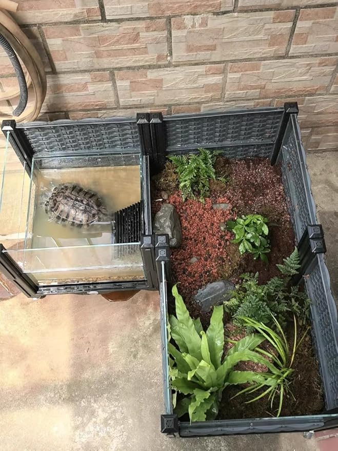 Tortoise Shallow Water Turtle Habitat, Home Turtle Breeding Box, Plant Planting Ecological Breeding Box, Drainage & Wheels – 47.2” Tortoise Habitat for Turtles, Lizards, Snakes & More
