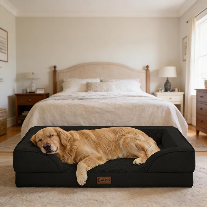 Orthopedic Dog Beds for Extra Large Sized Dogs, Waterproof Memory Foam XL Pet Bed with Sides 48x30Inch, Non-Slip and Egg-Crate Foam Big Dog Couch Bed with Removable Washable Cover, Black