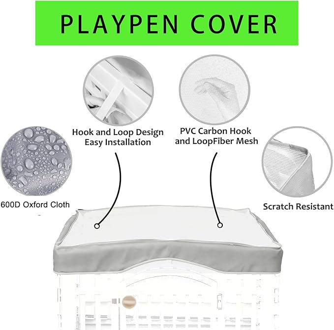2 Pack Dog Playpen Cover and Bottom Pad Fits for 36 Inch 4 Panels Pet Playpen, Dog Crate Pad Puppy Play Pen Cover, Hoop and Loop Design (Note: Playpen Not Included). (PureGray)