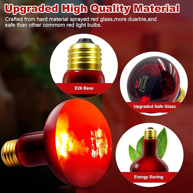 MIXJOY 150W Infrared Heat Lamp Bulbs, 2 Pack Reptile Infrared Heat Emitter Red Heat Lamp Bulbs Basking Light Bulbs for Reptiles, Bearded Dragon, Lizard, Tortoise, Chickens, Pets