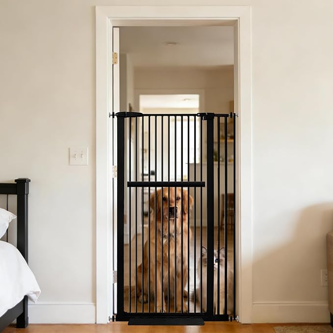 Lumizone Extra Tall Pet Gate 55.12" High Pressure Mounted 30.12"-38.38" Extra Wide (9 Sizes) 1.37" Gap for Cat Dog Stairs Doorway Hallway No Drilling Auto-Close (30.12"-38.38" W, Black)