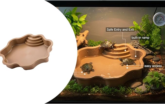Pet Bathing Tub with Accessory Ramp - Reptile Soaking Container with Climbing Feature