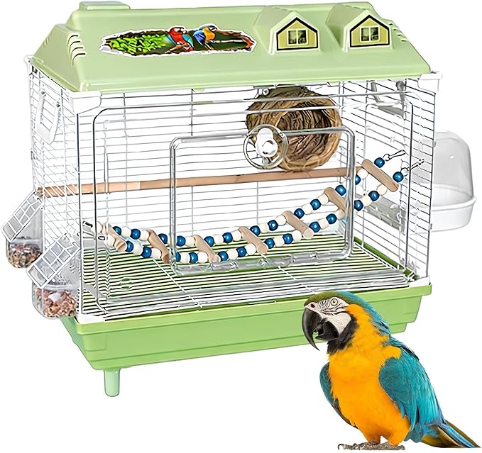 Portable Bird Cage - Clear Parakeet and Cockatiel Carrier, with Wooden Pole Bird Cage for Indoor Use, Easy Clean Design, Birds Accessory, Lovebird Finches Cockatoo Conure Macaws