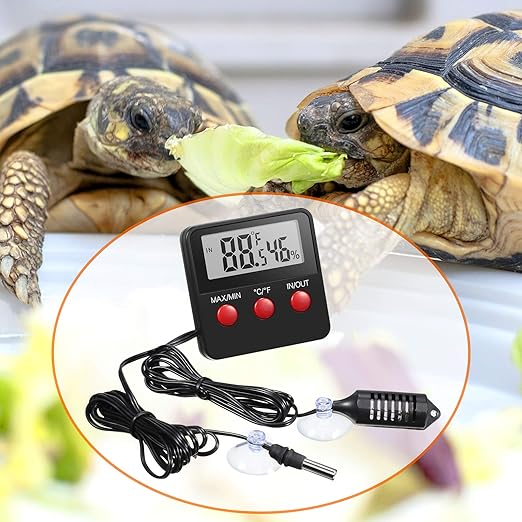 Weewooday 4 Pcs Reptile Thermometer and Humidity Gauge Reptile Terrarium Thermometer Hygrometer with Probes Indoor Outdoor Digital Pet Temperature and Hygrometer Gauge for Pet Keeping