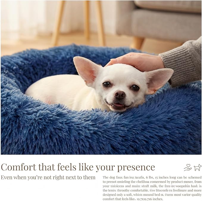 Calming Donut Dogs Beds for Small Dogs Washable,19inch Fluffy Round Puppy Bed for Puppies,Cats & Toy Breeds with Raised Rim,Fits up to 15 lbs Pets,Navy Blue