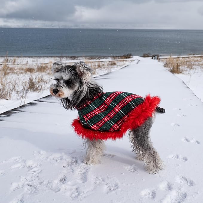 Dog Sweater Cloak, Pearl Cotton Bouclé Yarn Puppy Sweater, Cold Weather Coat Knitwear for Small Dogs, Classic Turtleneck Thick Dog Clothes with Thick Fluff DS-DP01L