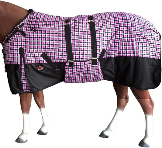Pink Black Plaid 84 in HILASON 1200D Winter Waterproof Poly Horse Turnout Blanket Belly Wrap