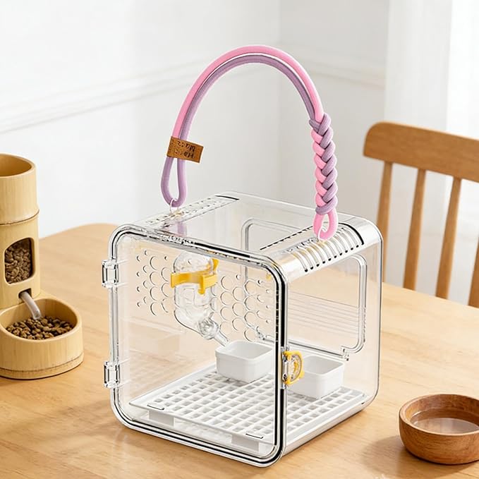 Bird Carrier - Transparent Portable Breathable Parrot Cage, Flying Squirrel Carrier, Ideal for Parakeets Conures Canaries Budgies Cockatiels Lovebirds Hamsters Outdoor Park Travel